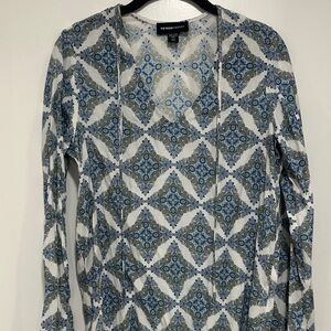 Fifteen Twenty Blue and White Patterned Long Sleeve Top 0024